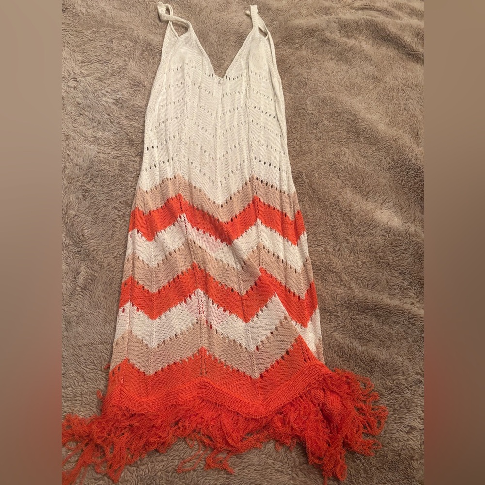 Zara Vibrant Orange and Cream Knit dress/coverup